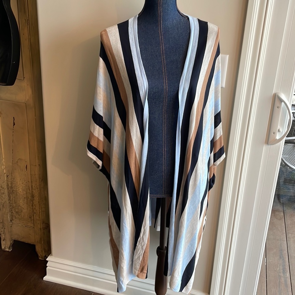 H&M Sz M/L Striped Duster Ruana Wrap Cardigan